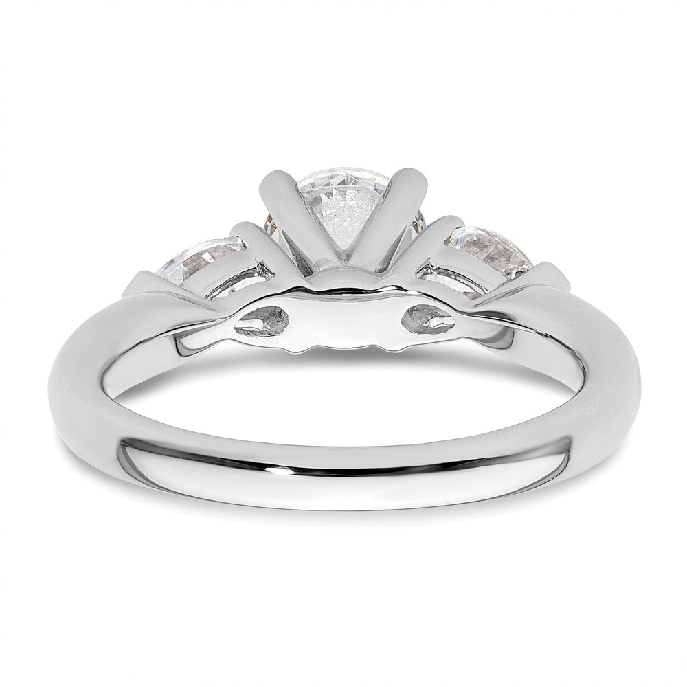 14K White Gold 3-Stone Peg Set Center Pear Diamond Semi-mount Engagement Ring