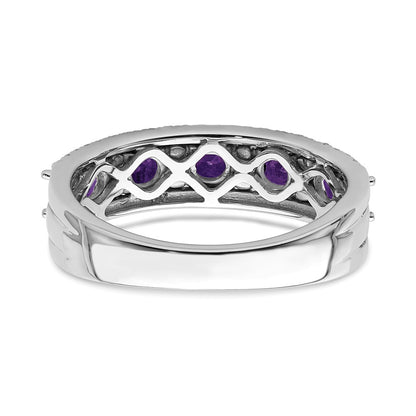 14K Yellow Gold Polished Amethyst and Diamond Ring
