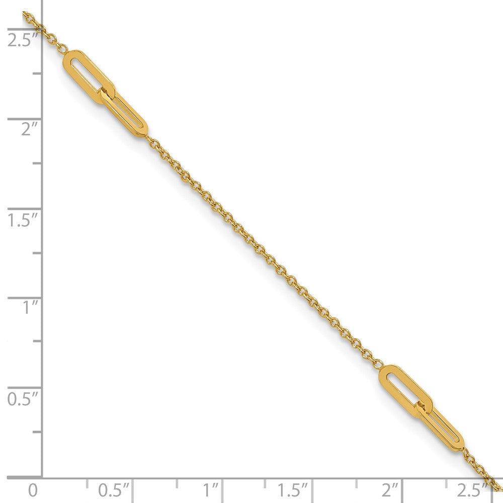 10K Yellow Gold Link 3-Station 10 Inch Plus 1 Inch Extender - Total 11 Inch Anklet