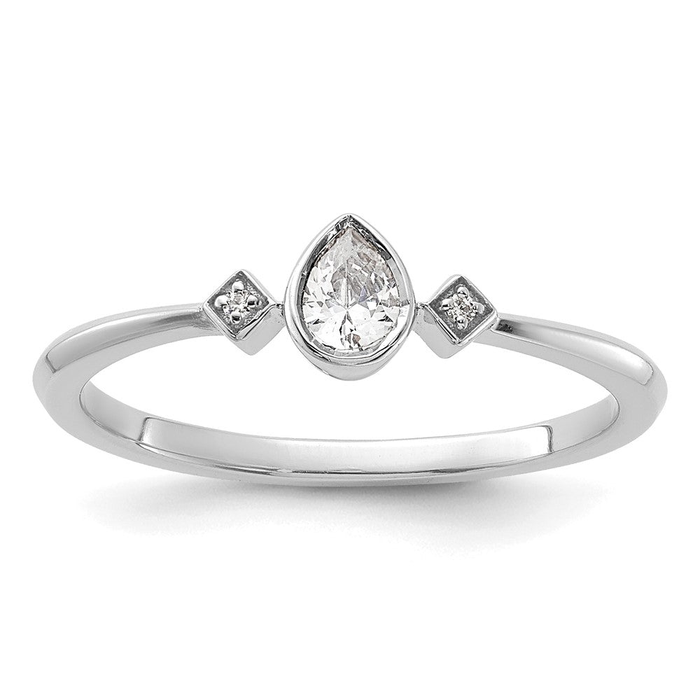 14K White Gold Petite 3-Stone 1/15 carat Pear Diamond Complete Promise/Engagement Ring