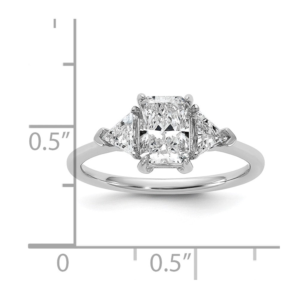 14K White Gold 3/8 carat Lab Grown Diamond VS/SI+ G+ Triangle 1 carat Radiant Center Semi Mount Three Stone Engagement Ring