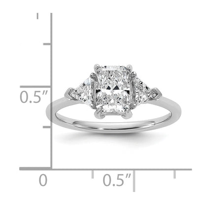 14K White Gold 3/8 carat Lab Grown Diamond VS/SI+ G+ Triangle 1 carat Radiant Center Semi Mount Three Stone Engagement Ring