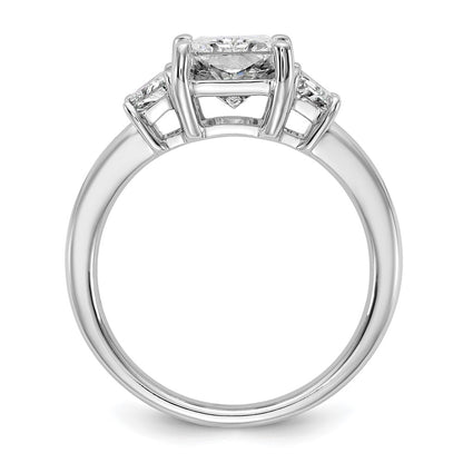 14K White Gold 3/4 carat Lab Grown Diamond VS+ F+ Trapezoid 2 1/2 carat Radiant Center Semi Mount Three Stone Engagement Ring
