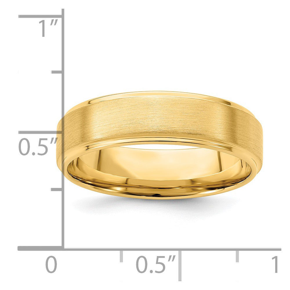 14K Yellow Gold 6mm Lightweight Comfort Fit Brushed Satin/Polished Stepped Edge Wedding Band Ring