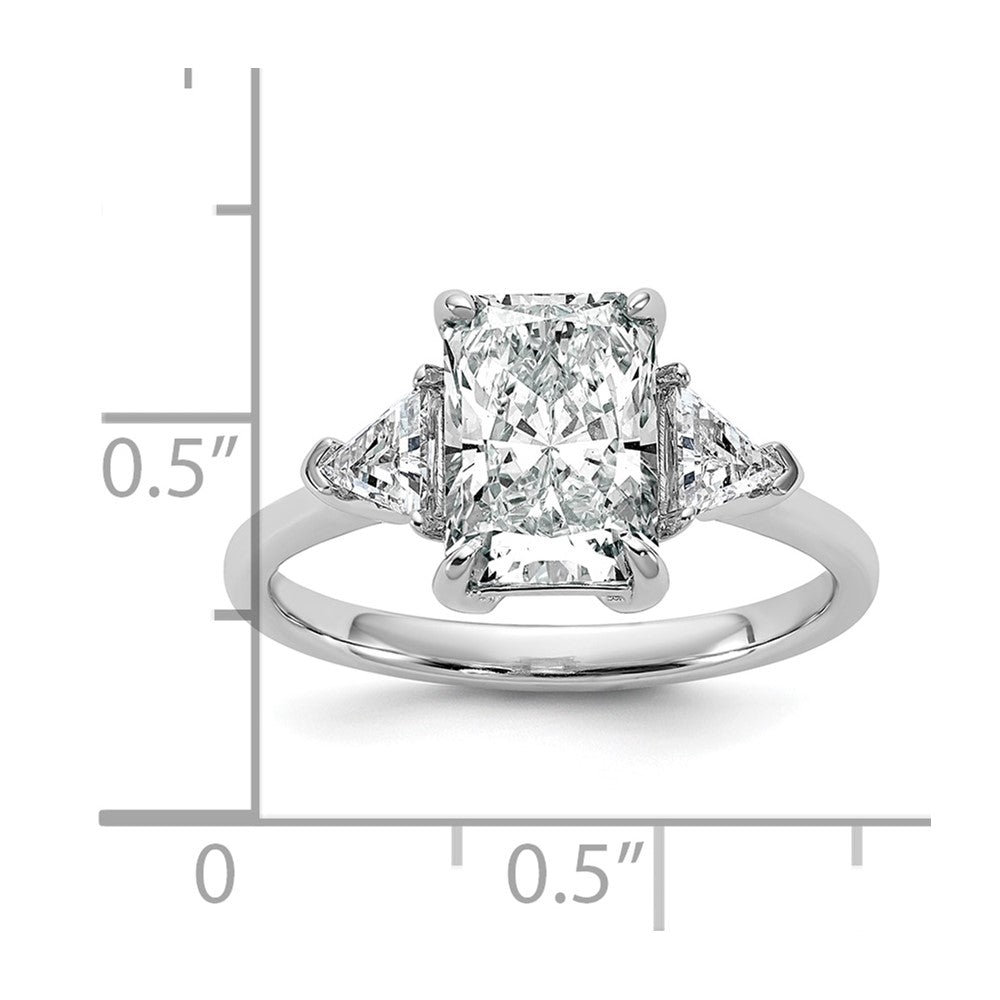 14K White Gold 2 1/2 carat Certified Lab Grown Diamond VS+ F+ Radiant and Triangle Complete Three Stone Engagement Ring