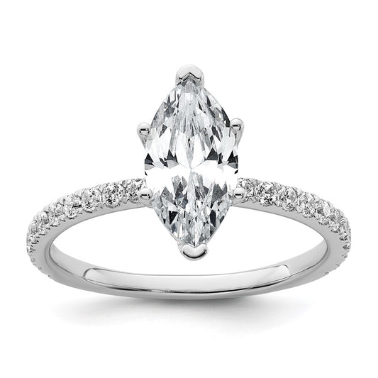 14K White Gold 2 carat Certified Lab Grown Diamond VS+ F+ Marquise Complete Solitaire with Flair Engagement Ring