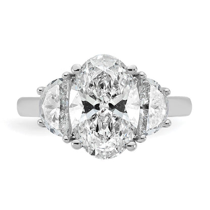 14K White Gold 1 carat Lab Grown Diamond VS/SI+ G+ Half Moon and 3 carat Oval Center Semi Mount Three Stone Engagement Ring