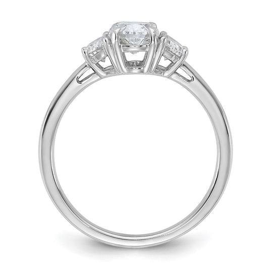 14K White Gold 3/8 carat Lab Grown Diamond VS+ F+ Half Moon and 1 carat Oval Center Semi Mount Three Stone Engagement Ring