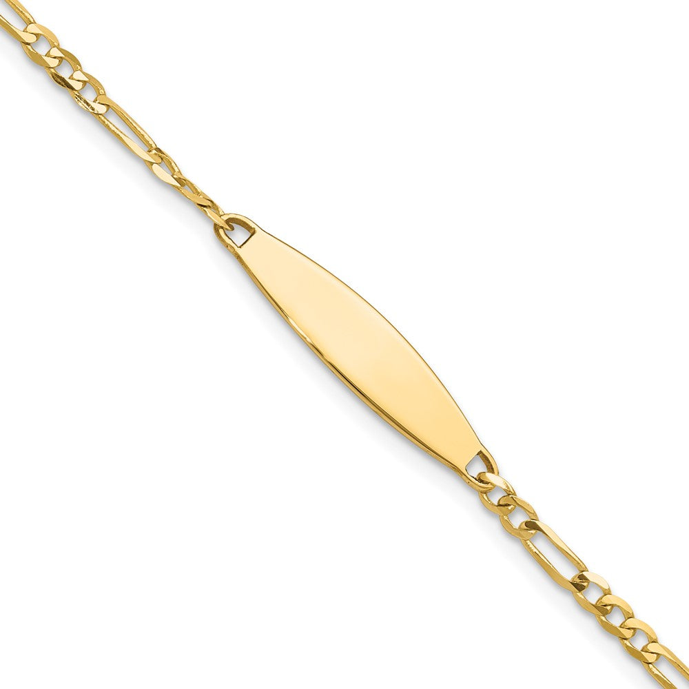 14K Yellow Gold Polished Solid Chain/Solid Plate Figaro Link 24.6x5.5mm Plate 8 Inch ID Bracelet