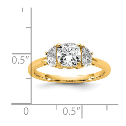 14K Yellow Gold 1 3/8 carat Certified Lab Grown Diamond VS/SI+ G+ Complete Cushion and Half Moon Three Stone Engagement Ring