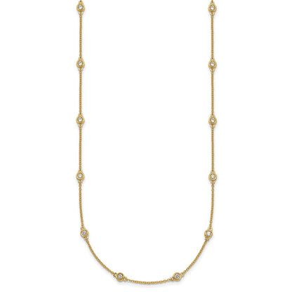 14K Yellow Gold Complete 5/8 carat Bezel-set Diamond and Cable Chain 18-Station 18 Inch Necklace