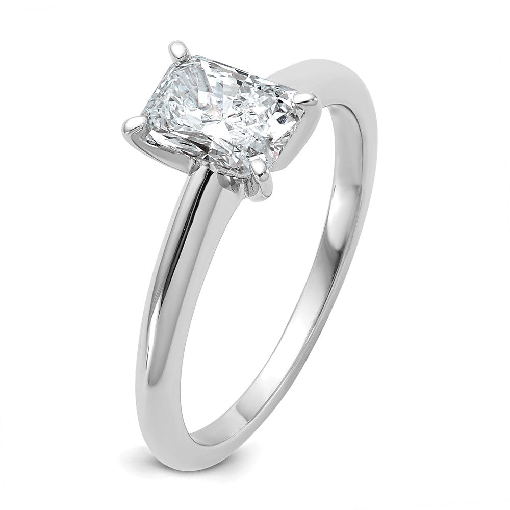 14K White Gold 1 carat Lab Grown Diamond VS+ F+ Radiant Solitaire Complete Engagement Ring