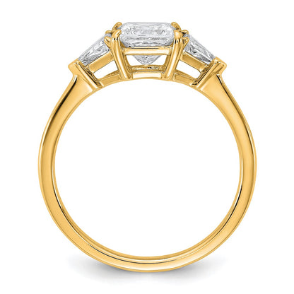 14K Yellow Gold 1 1/2 carat Certified Lab Grown Diamond VS+ F+ Princess and Trillion Complete Three Stone Engagement Ring
