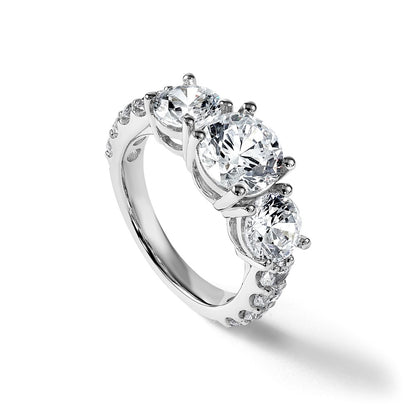 14K White Gold 4 carat Lab Grown Diamond VS/SI+ G+ Round Complete Three Stone Engagement Ring