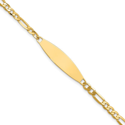 14K Yellow Gold Polished Solid Chain/Solid Plate 3.0mm Figaro Link 29x7.5mm Plate 7 Inch ID Bracelet