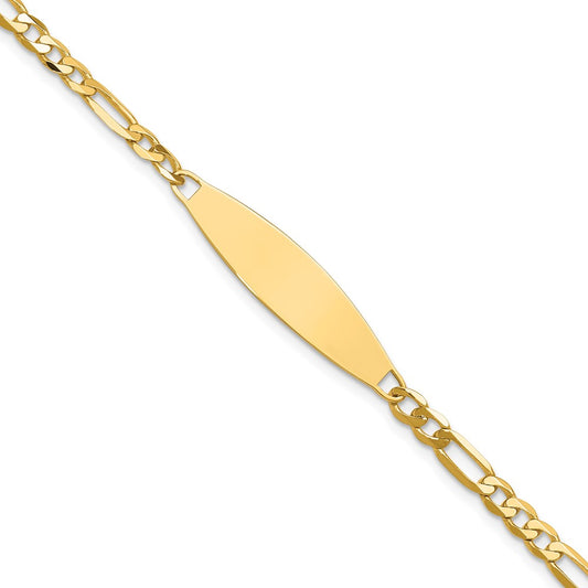 14K Yellow Gold Polished Solid Chain/Solid Plate 3.0mm Figaro Link 29x7.5mm Plate 7 Inch ID Bracelet