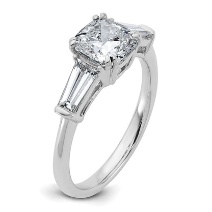 14K White Gold 2 carat Lab Grown Diamond VS+ F+ Cushion and Tapered Baguette Complete Three Stone Engagement Ring