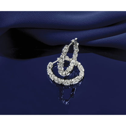 14K White Gold 5 carat Lab Grown Diamond VS/SI+ G+ Oval and Round Complete In and Out Hoop Earrings