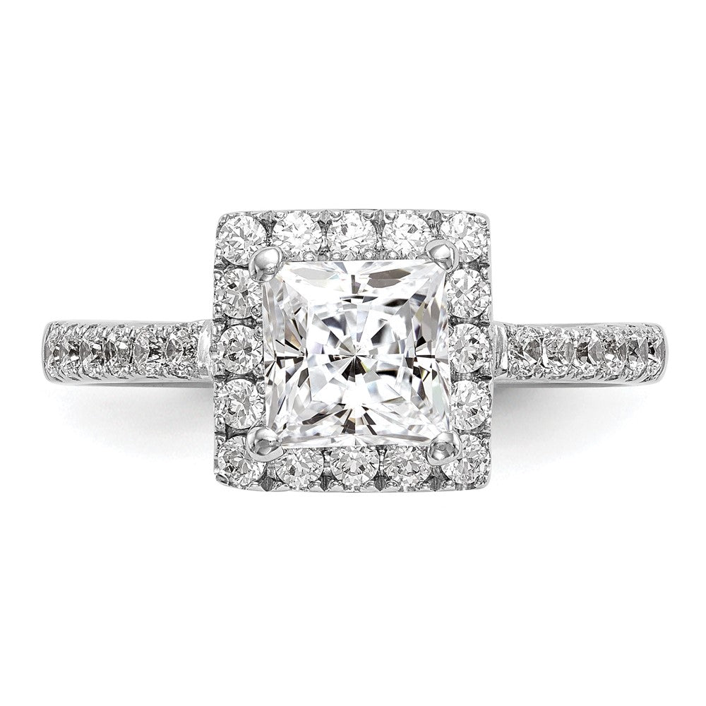 14K White Gold Halo Plus (Holds 1 carat (5.5mm) Princess Center) 1/2 carat Diamond Semi-Mount Engagement Ring