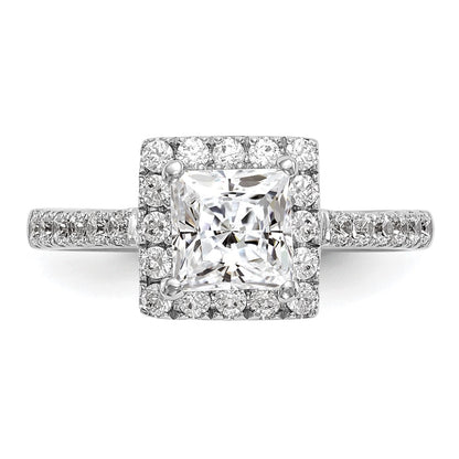 14K White Gold Halo Plus (Holds 1 carat (5.5mm) Princess Center) 1/2 carat Diamond Semi-Mount Engagement Ring