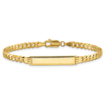 14K Yellow Gold Polished Solid Chain/Solid Plate Flat Curb Link Diamond-cut 27x5.5mm Plate 8 Inch ID Bracelet