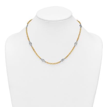 14K Two-Tone Gold Two-tone Polished 6.5mm Fancy Cable Chain and Filigree Oval 18 Inch Necklace