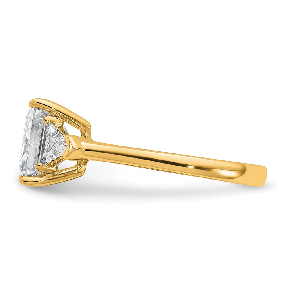 14K Yellow Gold 3 1/8 carat Certified Lab Grown Diamond VS+ F+ Princess and Trillion Complete Three Stone Engagement Ring