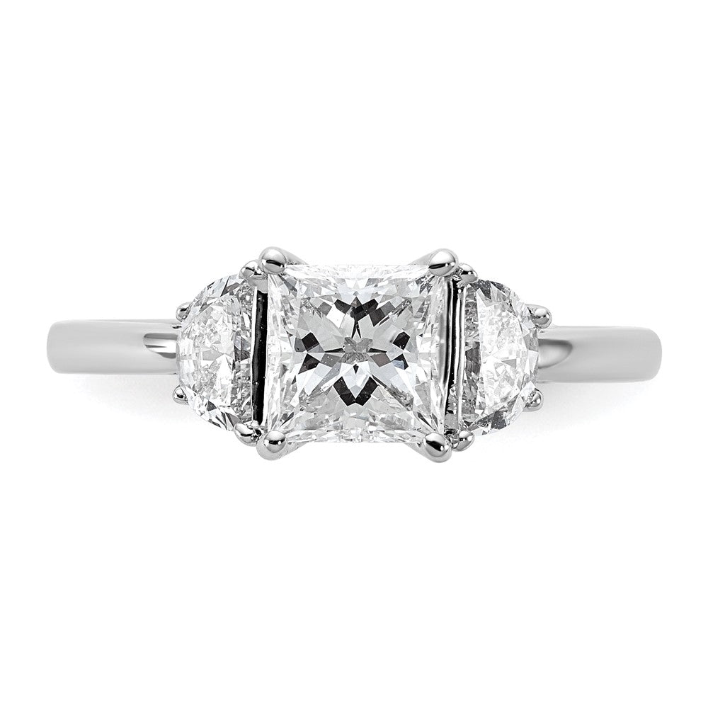 14K White Gold 1 3/8 carat Certified Lab Grown Diamond VS+ F+ Princess and Half Moon Complete Three Stone Engagement Ring