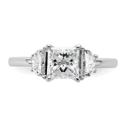 14K White Gold 1 3/8 carat Certified Lab Grown Diamond VS+ F+ Princess and Half Moon Complete Three Stone Engagement Ring