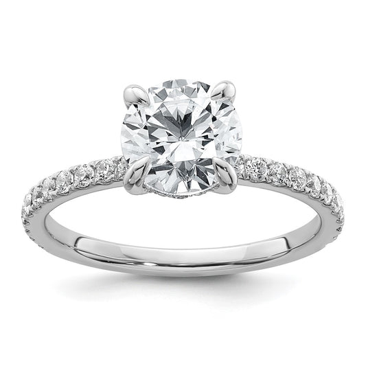 14K White Gold 2 carat Certified Lab Grown Diamond VS/SI+ G+ Round Complete Solitaire with Flair Engagement Ring