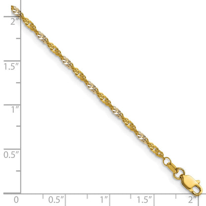 14K Yellow Gold with Rhodium 1.9mm Singapore 22 Inch Chain