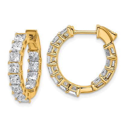 14K Yellow Gold 4 carat Lab Grown Diamond VS/SI+ G+ Princess Complete In and Out Hoop Earrings