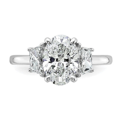 14K White Gold 2 3/4 carat Certified Lab Grown Diamond VS+ F+ Oval and Trapezoid Complete Three Stone Engagement Ring