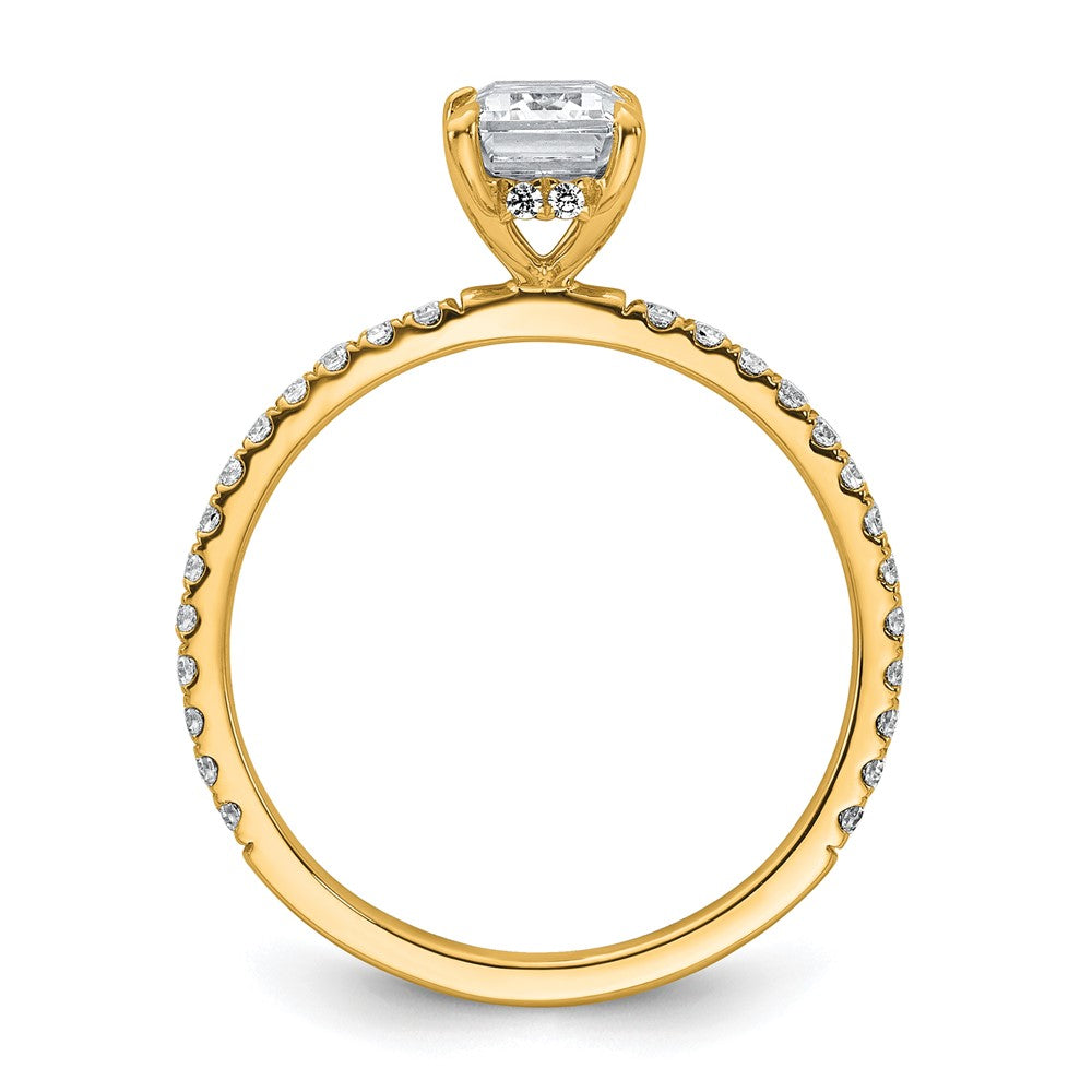 14K Yellow Gold 1 3/8 carat Certified Lab Grown Diamond VS+ F+ Emerald Complete Solitaire with Flair Engagement Ring