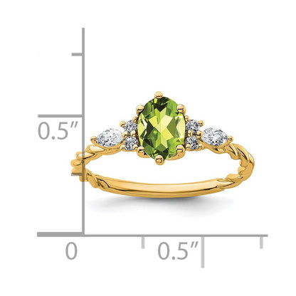 14K Yellow Gold Diamond and 7x5 Oval August/Peridot Size 7 Twisted Ring