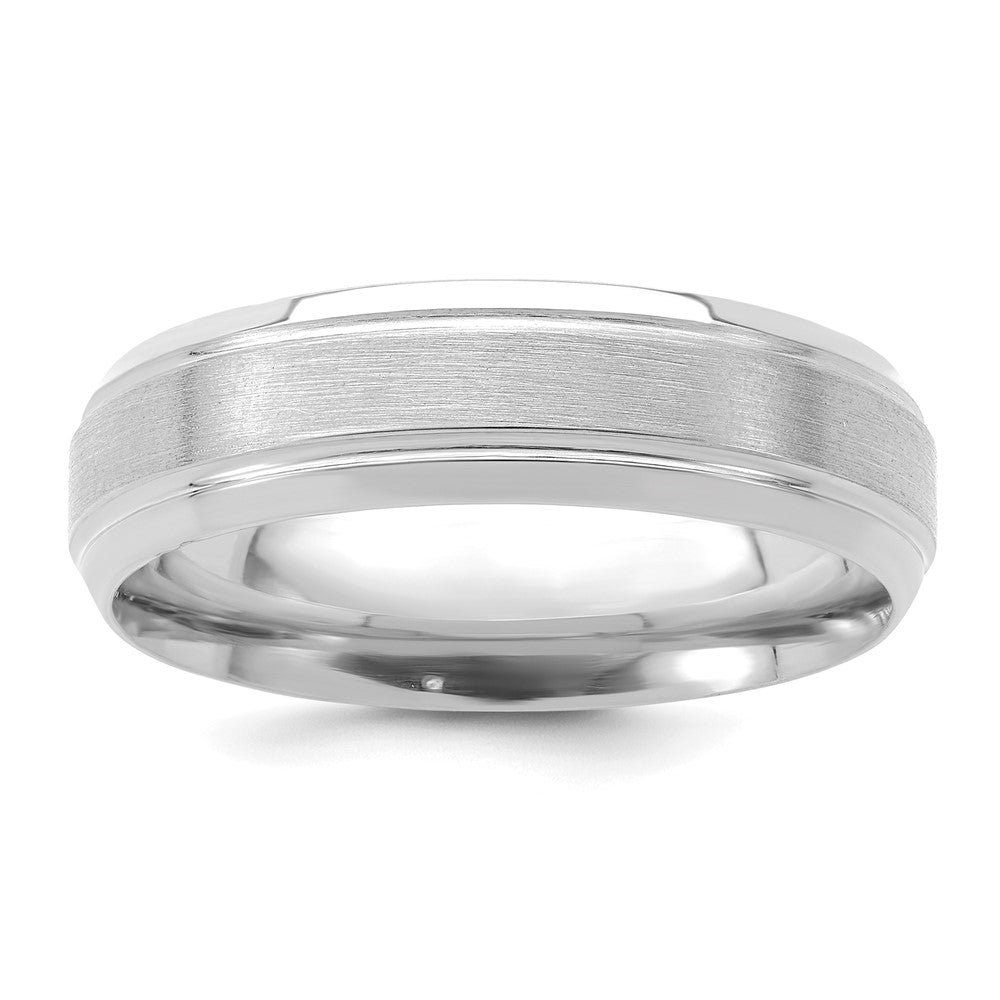 14K White Gold 6mm Standard Weight Comfort Fit Brushed Satin/Polished Line Edge Wedding Band Ring