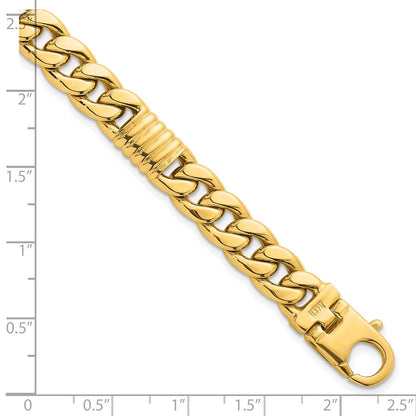 14K Yellow Gold Polished 8.75mm Fancy Curb Chain 8.5 Inch Mens Bracelet