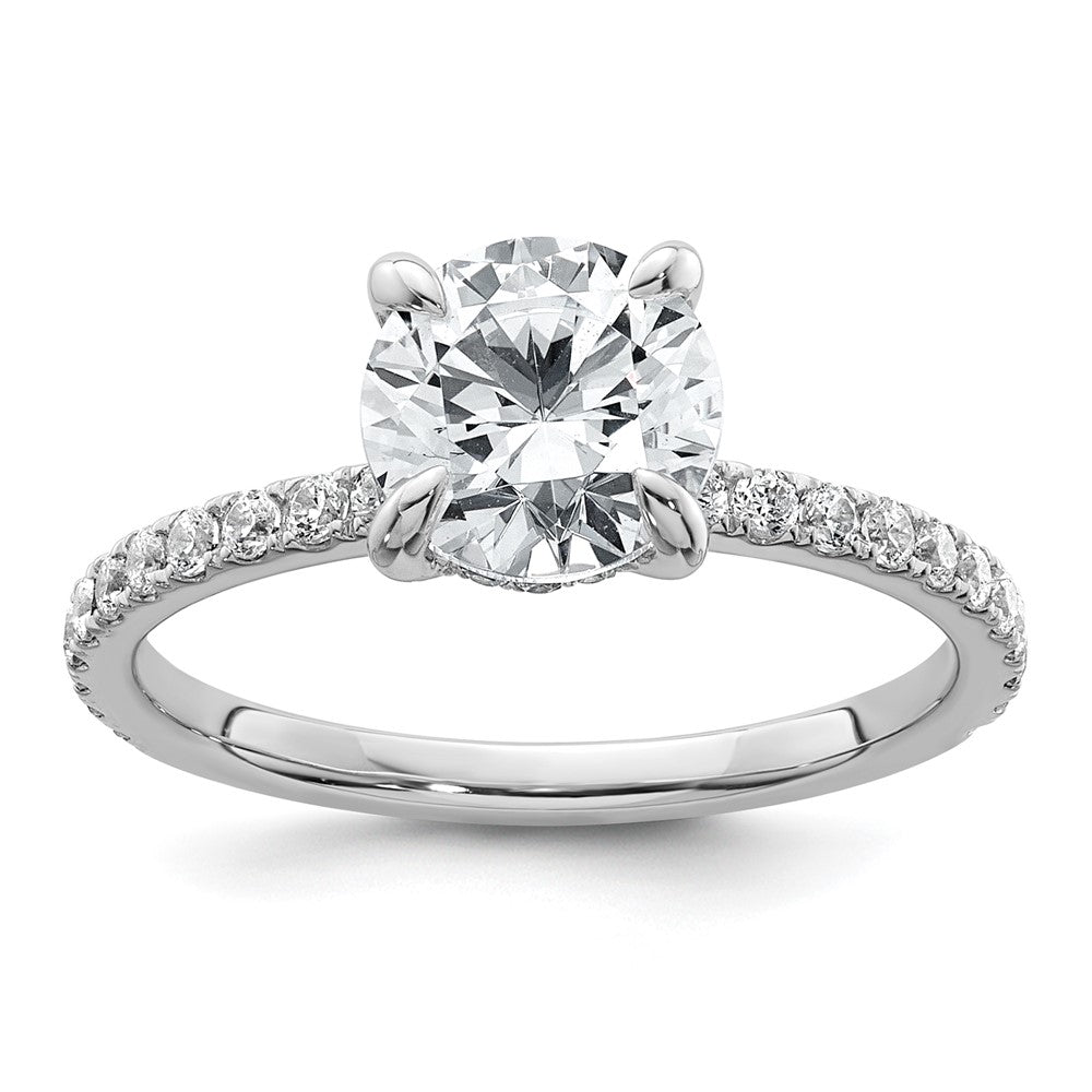 14K White Gold 2 carat Certified Lab Grown Diamond VS+ F+ Round Complete Solitaire with Flair Engagement Ring