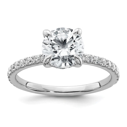 14K White Gold 2 carat Certified Lab Grown Diamond VS+ F+ Round Complete Solitaire with Flair Engagement Ring