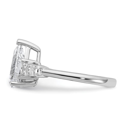 14K White Gold 2 5/8 carat Certified Lab Grown Diamond VS+ F+ Pear and Tapered Baguette Complete Engagement Ring
