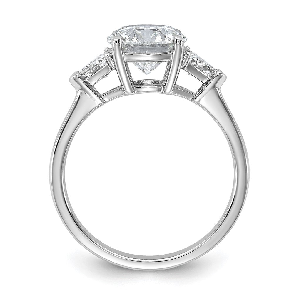 14K White Gold 1/2 carat Lab Grown Diamond VS+ F+ Triangle 2 carat Round Semi Mount Three Stone Engagement Ring
