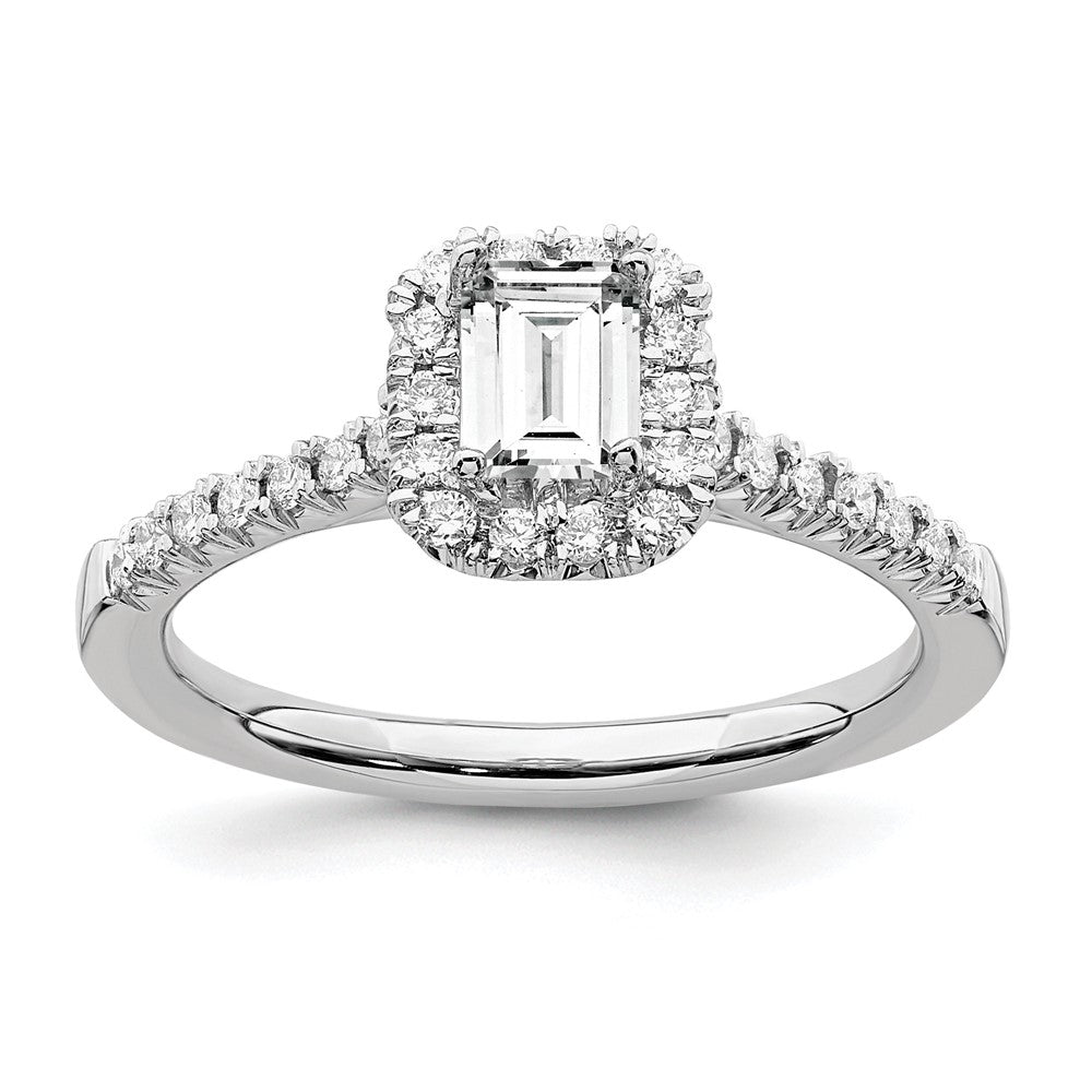 True Origin 14K White Gold 1/4 carat Lab Grown Diamond VS+ F+ Semi-Mount Emerald Halo Engagement Ring