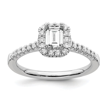 True Origin 14K White Gold 1/4 carat Lab Grown Diamond VS+ F+ Semi-Mount Emerald Halo Engagement Ring