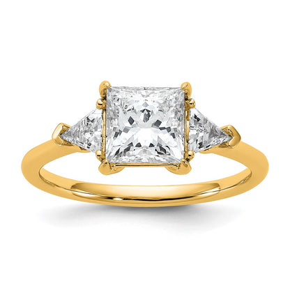 14K Yellow Gold 2 carat Certified Lab Grown Diamond VS+ F+ Princess and Trillion Complete Three Stone Engagement Ring