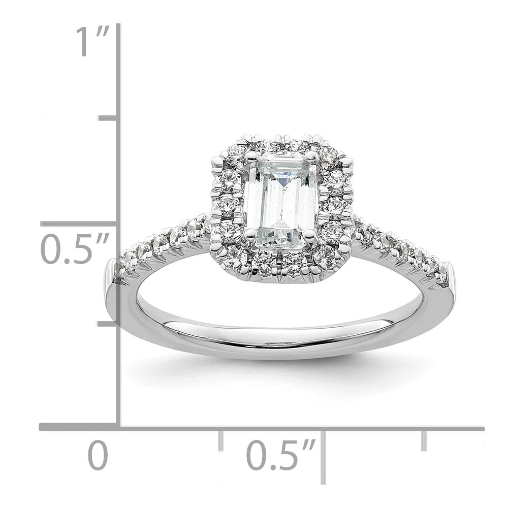 14K White Gold Halo (Holds 3/4 carat (5.7x4.5mm) Emerald-cut Center) 1/3 carat Diamond Semi-mount Engagement Ring