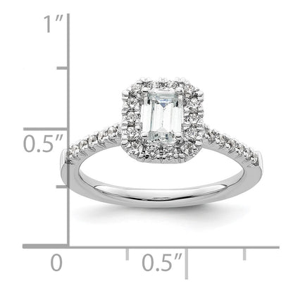 14K White Gold Halo (Holds 3/4 carat (5.7x4.5mm) Emerald-cut Center) 1/3 carat Diamond Semi-mount Engagement Ring