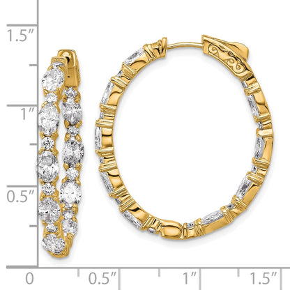 14K Yellow Gold 5 1/4 carat Lab Grown Diamond VS+ F+ Oval and Round Complete In and Out Hoop Earrings