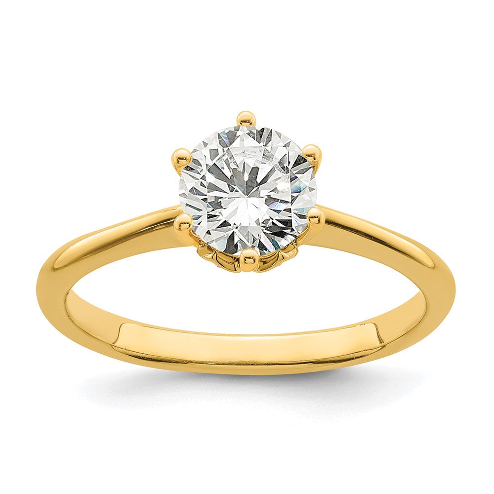 14K Yellow Gold (Holds 1 carat (6.50 mm) Round) 6-Prong with .02 carat Diamond Leaf Design Semi-Mount Engagement Ring