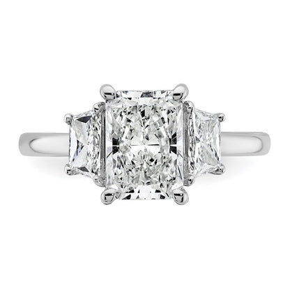 14K White Gold 3/4 carat Lab Grown Diamond VS+ F+ Trapezoid 2 carat Radiant Center Semi Mount Three Stone Engagement Ring