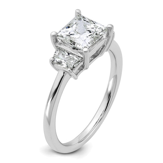 14K White Gold 2 carat Lab Grown Diamond VS+ F+ Princess and Trapezoid Complete Three Stone Engagement Ring